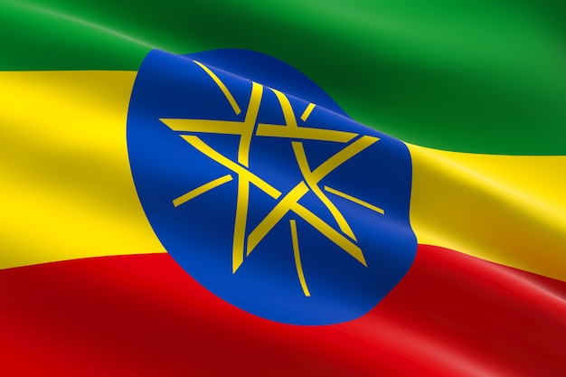 Flaga Etiopii. 3d Ilustracja Macha Flagą Etiopii