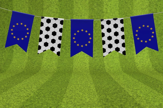 Zdjęcie flaga europy i tekstura piłki nożnej flaga piłki nożnej trznadel rendering 3d