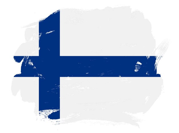 Zdjęcie flaga finlandii na abstrakcyjnym malowanym białym tle pędzla obrysu