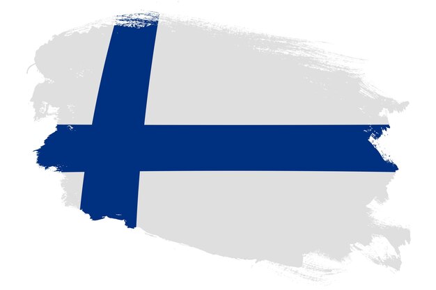 Zdjęcie flaga finlandii na grunge obrysu pędzla teksturowanej białym tle
