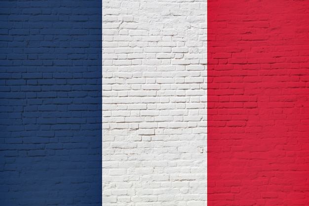 Flaga Francji Malowane Na Mur Z Cegły.