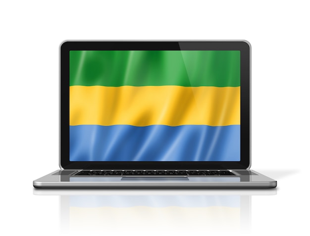 Flaga Gabonu Na Ekranie Laptopa Na Białym Tle. Renderowanie 3d Ilustracji.