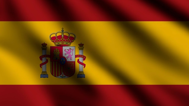 Flaga Hiszpanii macha na wietrze z tłem w stylu 3d