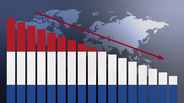 Zdjęcie flaga holandii na koncepcji wykresu słupkowego z malejącymi wartościami koncepcja polityki kryzysu gospodarczego powoduje konflikty koncepcji wojny z flagą