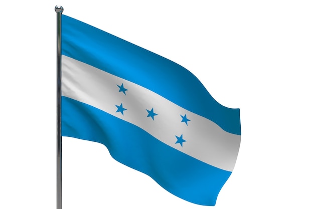 Flaga Hondurasu na słupie. Maszt metalowy. Flaga narodowa Hondurasu 3D ilustracja na białym tle