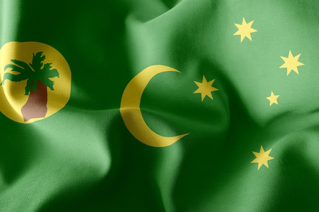Flaga ilustracja 3D Wysp Kokosowych jest regionem Australii. Macha na tle tekstylnym flagi wiatru