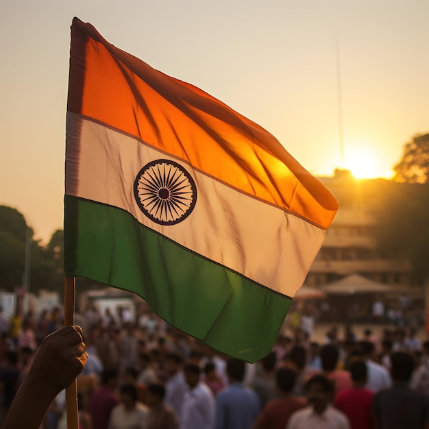 Zdjęcie flaga indii pod otwartym wieczornym niebem na indian republic day post