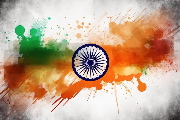 Flaga Indii Splash Ink sztuka tło z symbolem zwycięstwa Generative AI