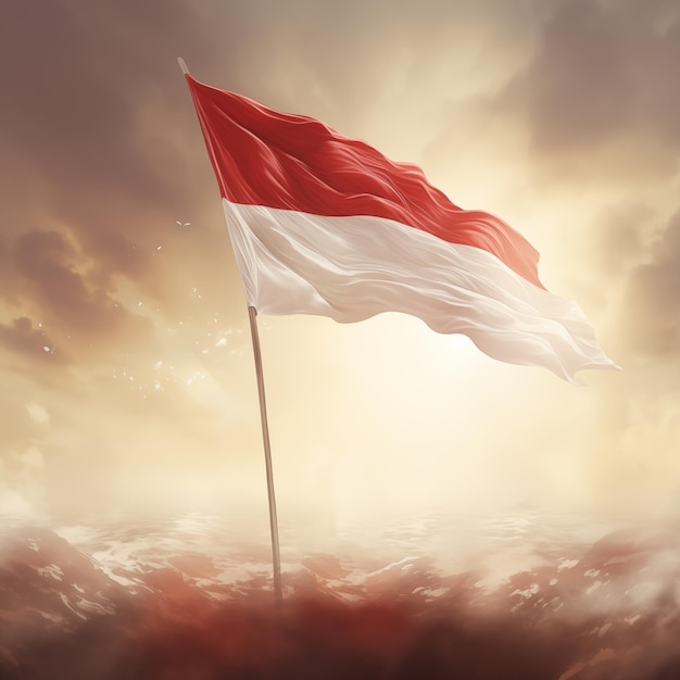 Zdjęcie flaga indonezji na szczycie góry