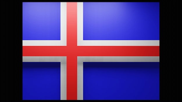 Flaga Islandii i jej cień 3D z białym i czerwonym krzyżem z górnym światłem Renderowanie 3D