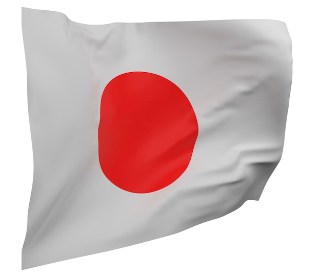 Flaga Japonii na białym tle. Macha sztandarem. Flaga narodowa Japonii