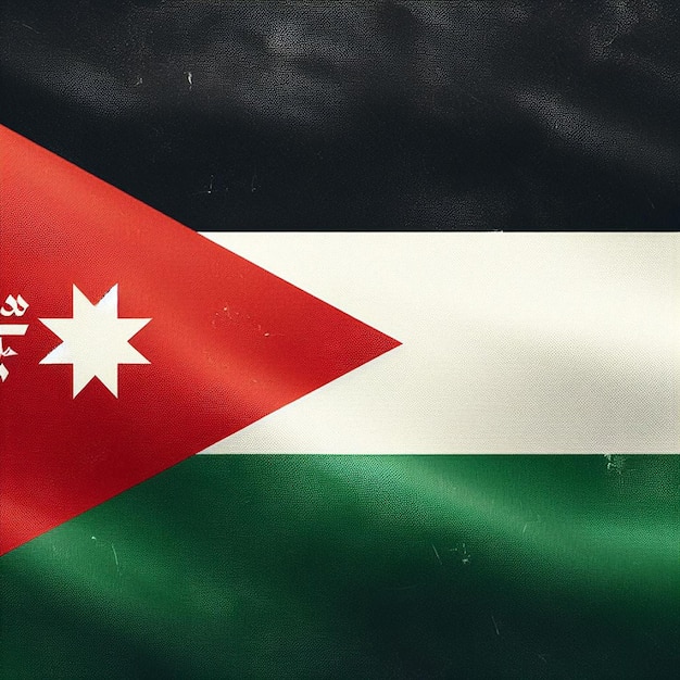 Flaga Jordanii na tle tekstury tkaniny Flagę Jordanii tle betonu