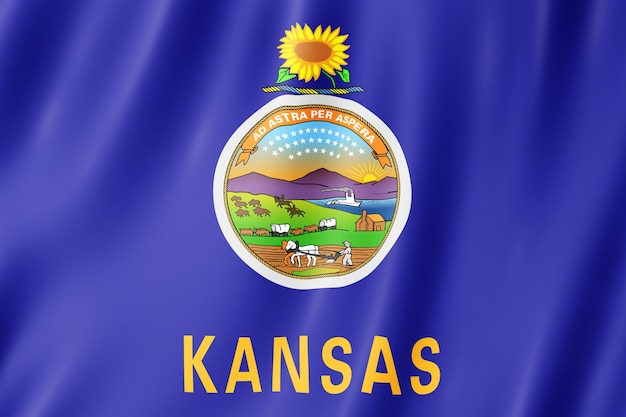 Flaga Kansas, stan USA. 3D ilustracji flagę Kansas machając.