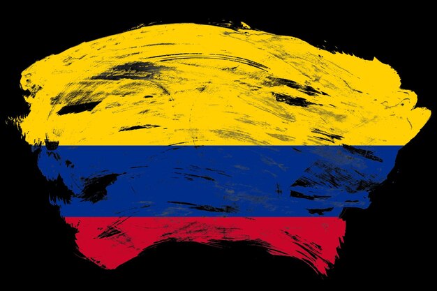 Flaga kolumbii na trudnym tle czarnego obrysu pędzla