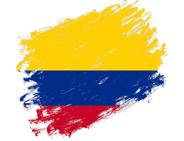 Flaga kolumbii namalowana na białym tle grunge pociągnięcia pędzlem