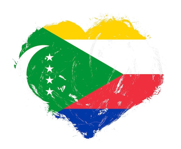 Flaga Komorów w kształcie serca pędzla udaru na białym tle