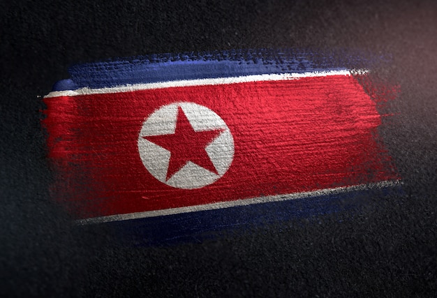 Flaga Korei Północnej Wykonane Z Pędzla Metaliczny Farby Na Ciemnym ścianie Grunge