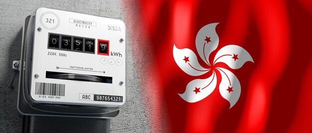 Zdjęcie flaga kraju hongkongu i ilustracja licznika energii 3d