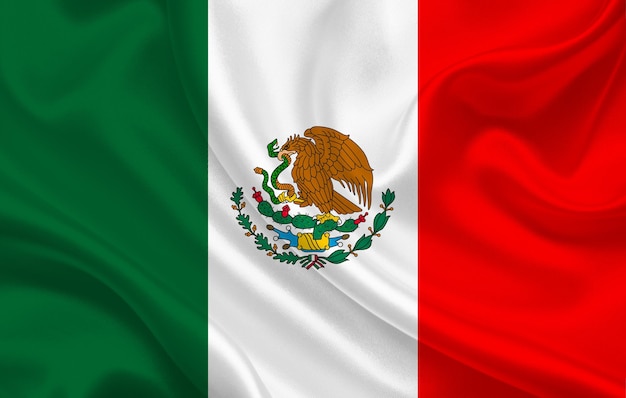 Flaga kraju meksyku na panoramie tła falistej tkaniny jedwabnej - ilustracja