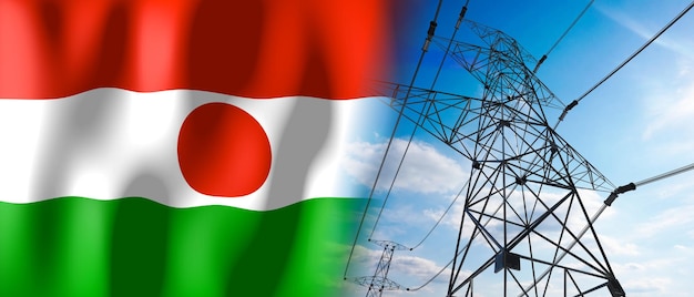 Flaga kraju nigru i słupy elektryczne ilustracja 3d