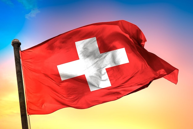 flaga kraju szwajcarii, flaga 3d i kolor tła.