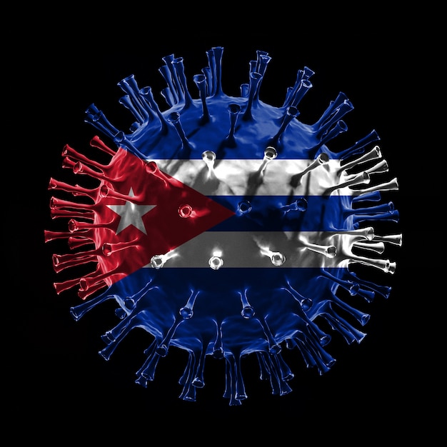 Flaga Kuby na Covid-19 to koncepcja wirusa. Renderowanie 3D