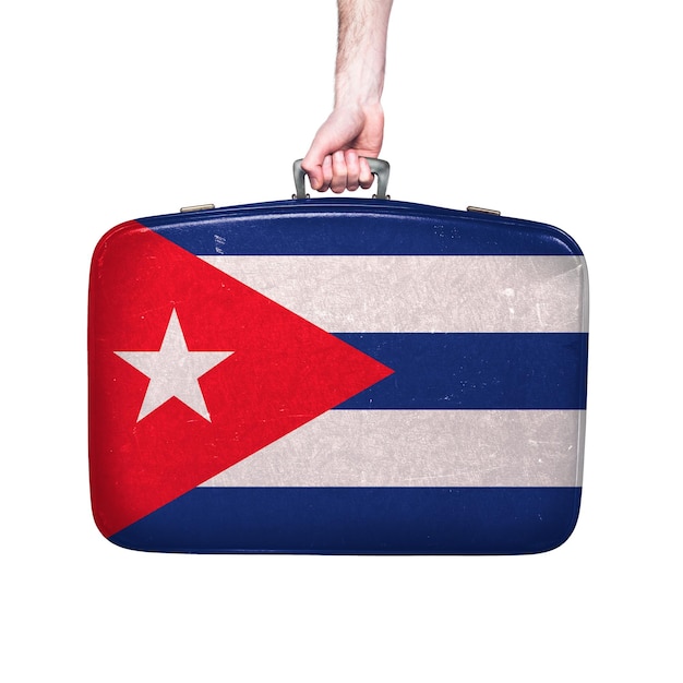 Flaga Kuby na skórzanej walizce vintage