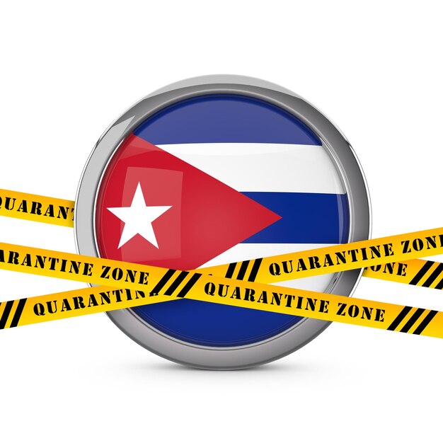 Flaga Kuby z żółtą taśmą ostrzegawczą o kwarantannie d render