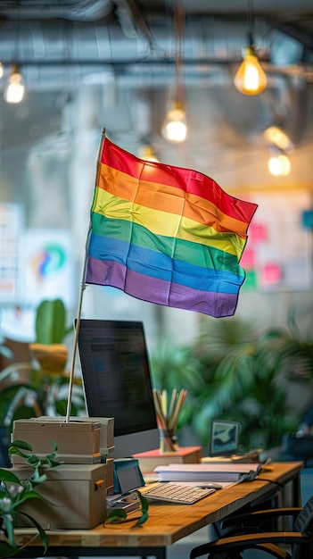 Flaga LGBTQ w biurze Pride Celebration Generative AI