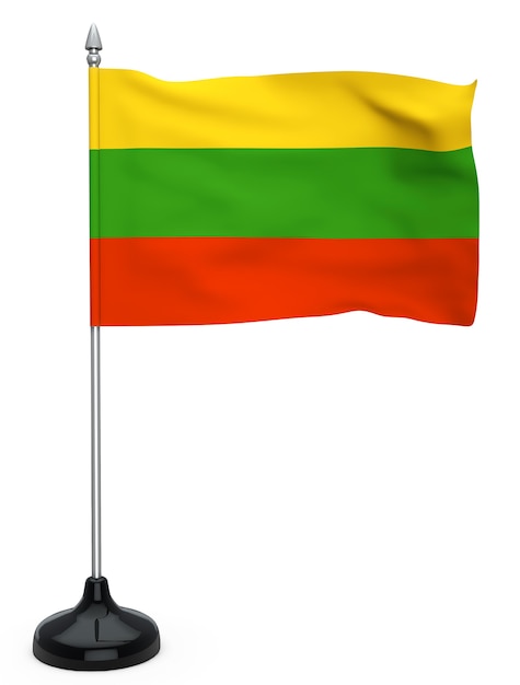 Flaga Litwy wisząca na maszcie na białym tle