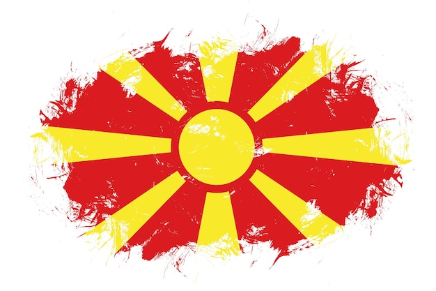 Flaga Macedonii Północnej na abstrakcyjnym tle pędzla obrysu