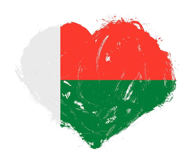 Flaga Madagaskaru w kształcie serca pędzla udaru na białym tle