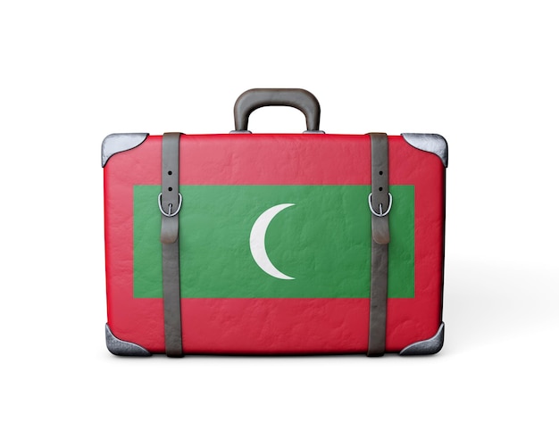 Flaga Malediwów na skórzanej walizce vintage Renderowanie 3D