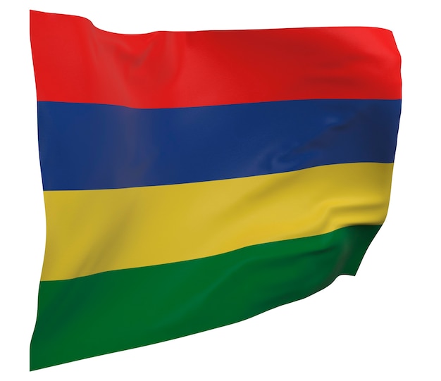 Flaga Mauritiusa na białym tle. Macha sztandarem. Flaga narodowa Mauritiusa