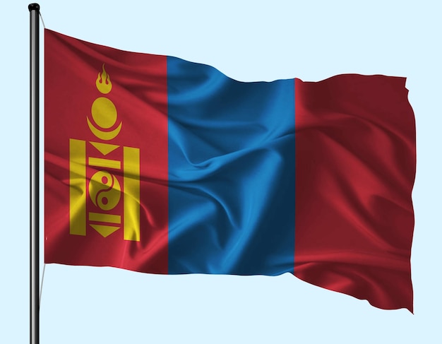 Flaga Mongolii macha wiatrem z biegunem
