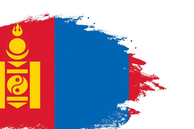 Flaga Mongolii na poplamionym pędzlu pomalowanym na białym tle z miejsca na kopię