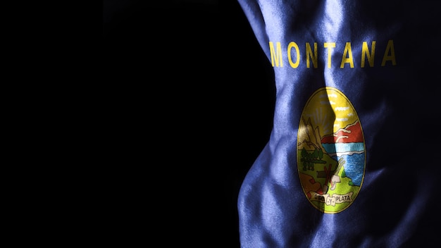 Flaga Montany na mięśniach abs, koncepcja kulturystyki Montana, czarne tło