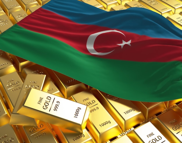 Flaga narodowa Azerbejdżanu na sztabkach złotych sztabek