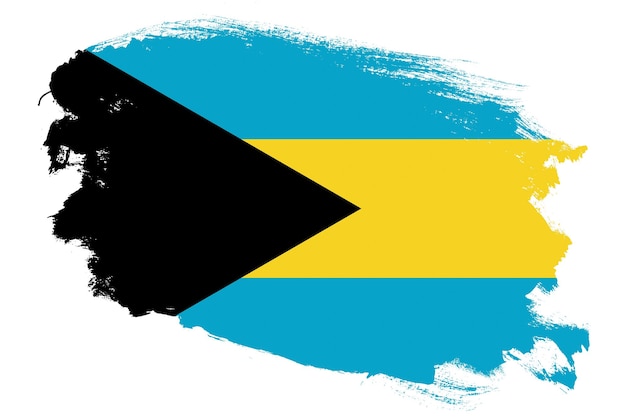 Zdjęcie flaga narodowa bahamów na grunge obrysu pędzla teksturowanej białym tle