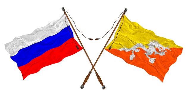 Flaga narodowa Bhutanu i Rosji Tło dla projektantów