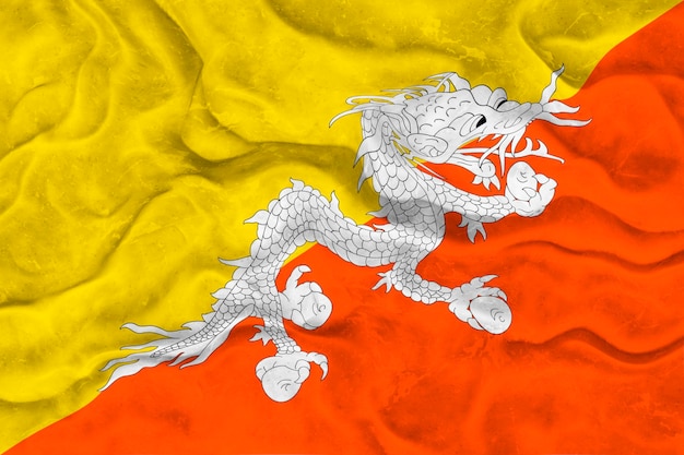 Flaga narodowa Bhutanu Tło z flagą Bhutanu