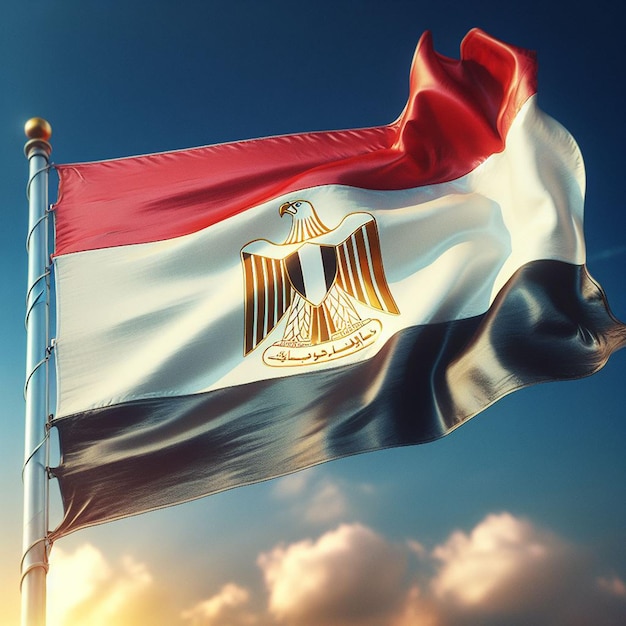 Flaga narodowa Egiptu Machała bardzo szczegółową teksturą tkaniny