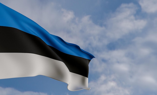 Flaga narodowa Estonii Flaga Estonii tkanina Flaga Estonii błękitne niebo tło z flagą Estonii
