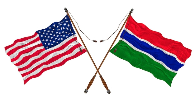 Flaga narodowa Gambii i Stanów Zjednoczonych Ameryki Tło dla projektantów