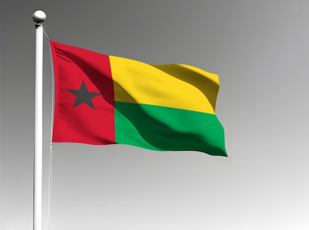 Flaga narodowa Gwinei Bissau macha na szarym tle