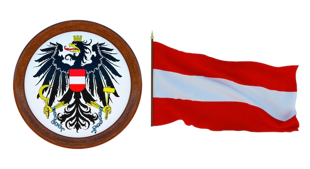 Flaga narodowa i herb 3D ilustracja Austrii