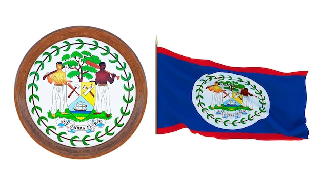 Flaga narodowa i herb Ilustracja 3D Belize