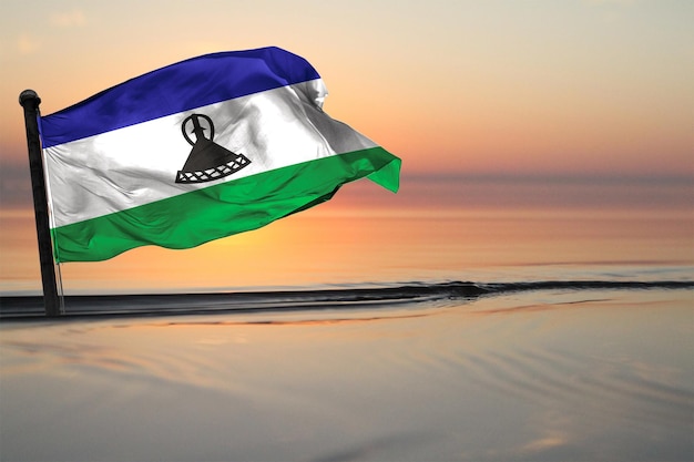 Flaga narodowa kraju lesotho na tle patrz