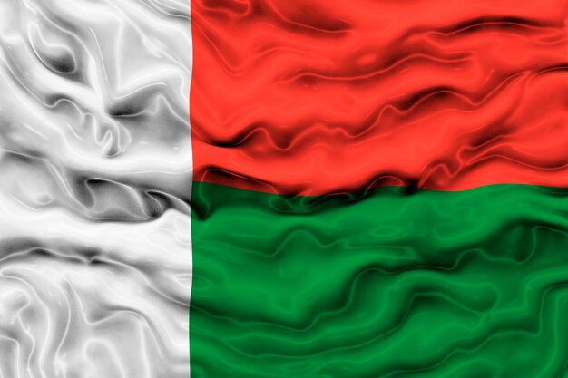 Flaga narodowa Madagaskaru Tło z flagą Madagaskaru