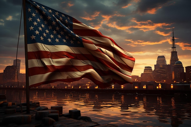 Flaga narodowa miasta Usa tło sunlighti